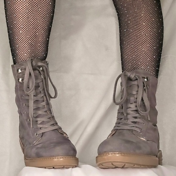 Combat Lace Up Zip Boots Gray Women's Size 7.5 Y2K - Picture 3 of 7